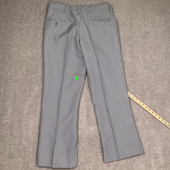 Vintage Trousers Mens 32W 29L Blue Tan Micro Check Plaid Flat Front High Rise - Picture 11 of 13